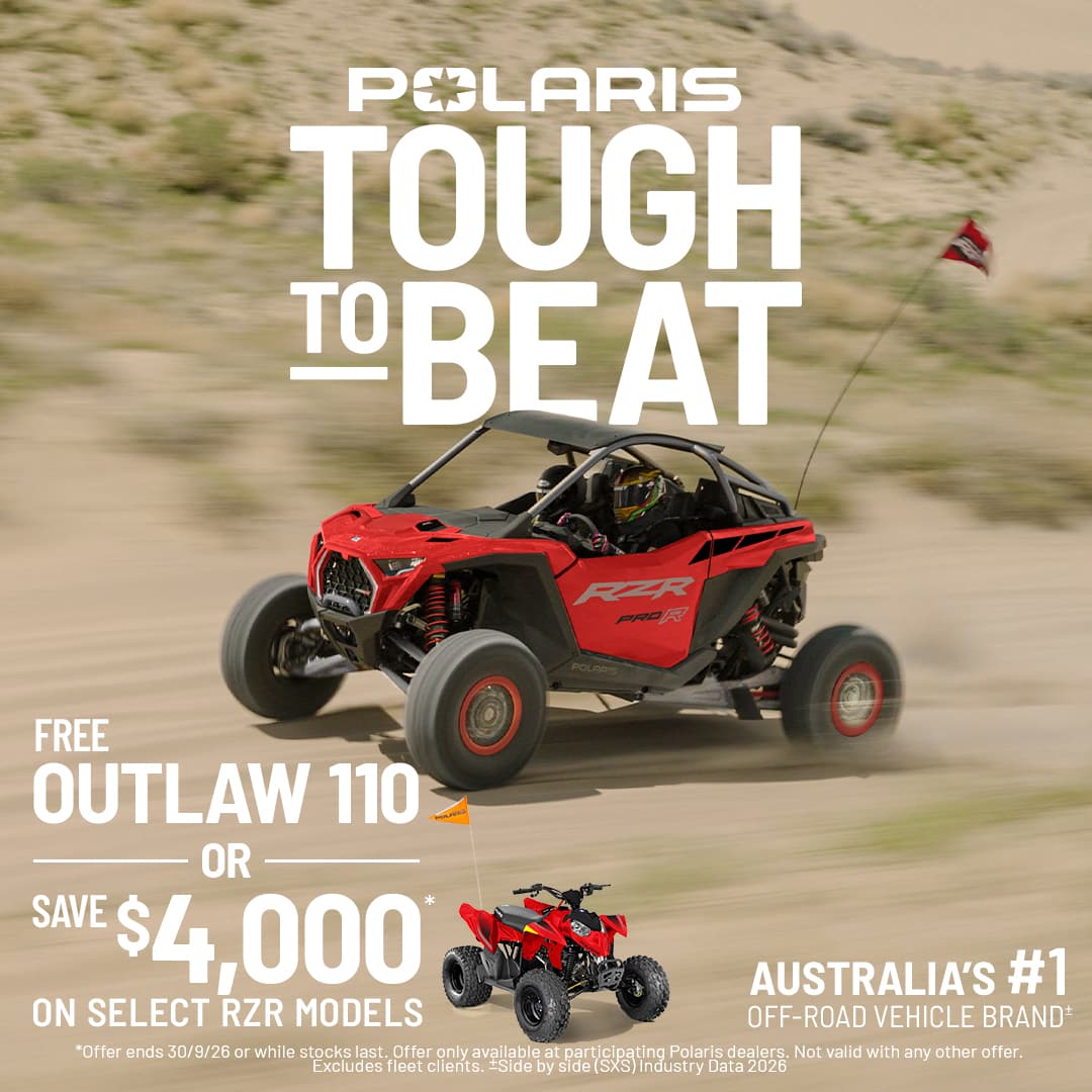 Polaris Tough to Beat September 2026 RZR offer with a free Outlaw 110 or $4,000 saving
